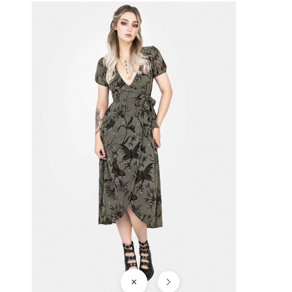 Disturbia Gloriana Floral Fairy Print Chiffon Midaxi Wrap Dress US 12 NEW Witchy - Picture 4 of 11